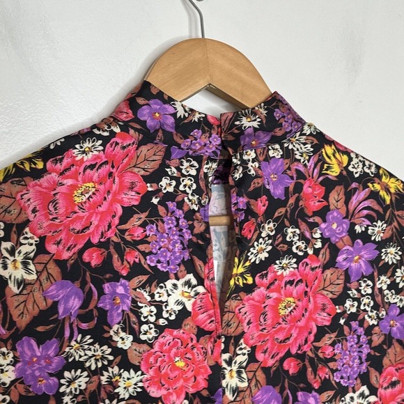Zara High Neck Floral Print Long Sleeve Satin Blouse Top Women’s Size Small - Picture 10 of 10